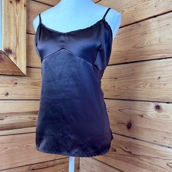 Vintage La Redoute Women’s 16 Brown Satin Studded Camisole Cami 90s Plus Size XL - Picture 3 of 9